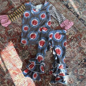 Matilda Jane Paint By Numbers Girls Floral Ruffle Top & Pants Set Size 4 2 Piece